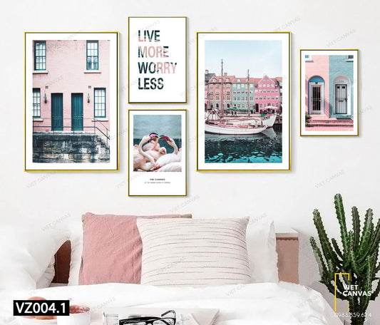 Bộ 5 Tranh Khu Phố, Ô Cửa Sổ, Hạc Trắng Và Quotes - VZ004.1