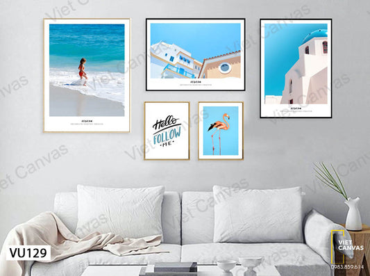 Bộ 5 Tranh Hạc, Bờ Biển Và Khu Nhà - VU129