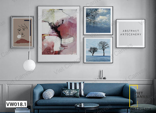 Bộ 5 Tranh Cô Gái, Rừng Cây Và Quotes - VW018.1