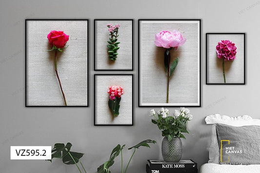 Bộ 5 Tranh Những Bông Hoa Sắc Hồng - VZ595.2