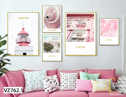Bộ 5 Tranh Hải Đăng, Cầu Thang Xoắn Và Ngôi Nhà - VZ762.1