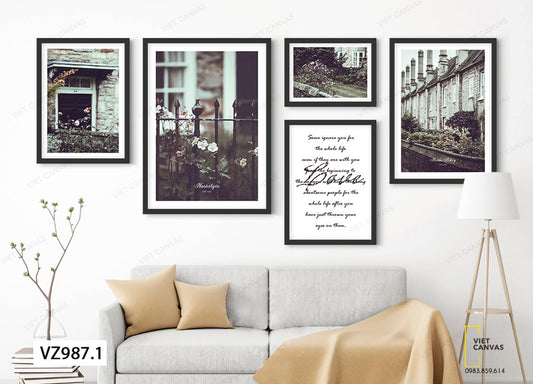 Bộ 5 Tranh Khu Phố Với Dàn Hoa Khoe Sắc Và Quotes - VZ987.1