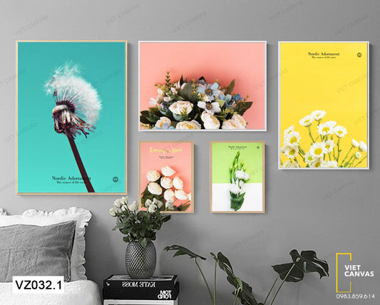 Bộ 5 Tranh Hoa Nở Và Bồ Công Anh Trong Gió - VZ032.1