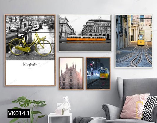 Bộ 5 Tranh Phương Tiện Đi Lại Và Tòa Nhà Thờ - VK014.1