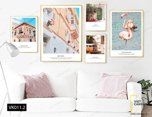 Bộ 5 Tranh Khu Nhà, Chiếc Xe, Ô Cửa Sổ Và Hồng Hạc - VK011.2