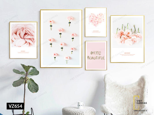 Bộ 5 Tranh Hoa Nở Ngọt Ngào Và Quotes - VZ654