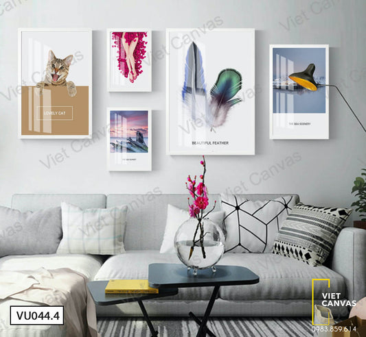 Bộ 5 Tranh Chú Mèo Và Lông Vũ - VU044.4
