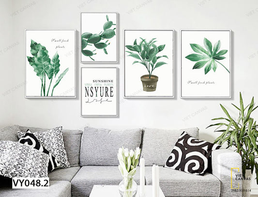 Bộ 5 Tranh Lá Cây Xanh Và Quotes - VY048.2