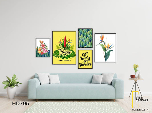 Bộ 5 Tranh Rừng Hoa Lá Cây Và Quotes - HD795