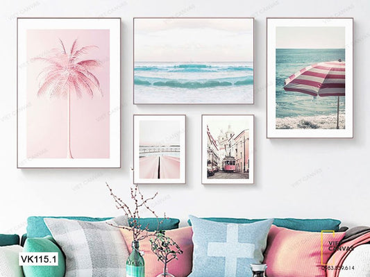 Bộ 5 Tranh Cây Dừa, Con Đường, Khu Phố Và Biển Cả - VK115.1