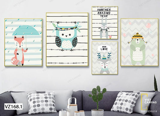 Bộ 5 Tranh Thú Vật Dễ Thương - VZ168.1