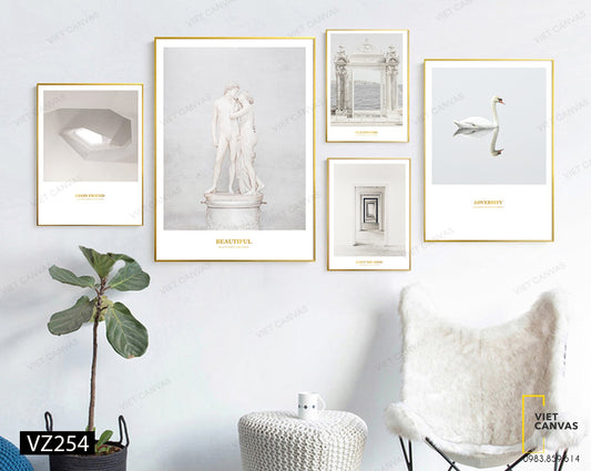 Bộ 5 Tranh Bức Tượng, Hành Lang, Hạc Trắng Và Cổng Mặt Trời - VZ254