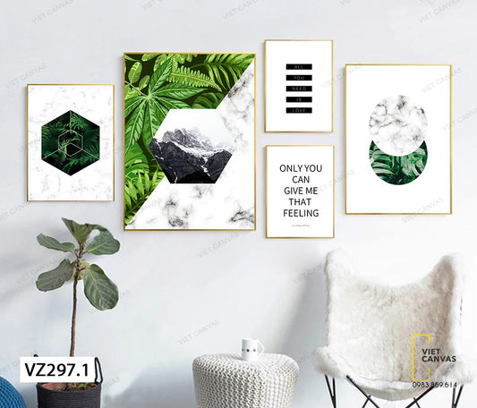 Bộ 5 Tranh Lá Cây Và Quotes - VZ297.1