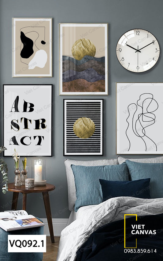 Bộ 4 Tranh Vầng Trăng, Nét Vẽ Và Quotes - VQ092.1