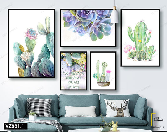 Bộ 5 Tranh Xương Rồng Và Sen Đá Khoe Sắc - VZ881.1