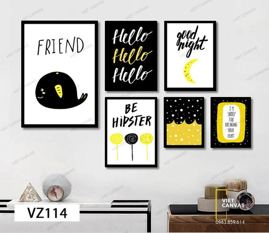 Bộ 6 Tranh Quotes Trắng Đen - VZ114