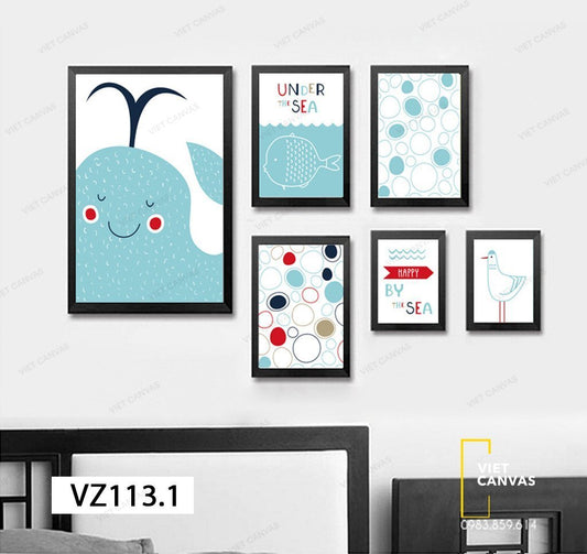 Bộ 6 Tranh Cá, Con Gà, Hình Tròn Và Quotes - VZ113.1