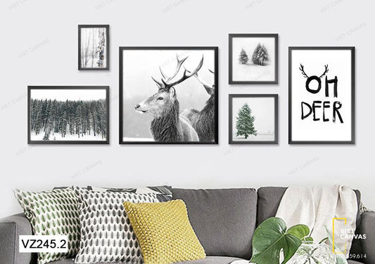 Bộ 6 Tranh Hươu, Rừng Thông Và Quotes - VZ245.2