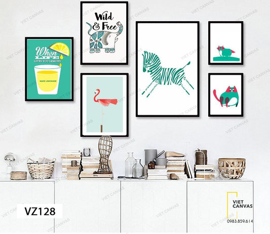 Bộ 6 Tranh Động Vật Và Ly Chanh - VZ128