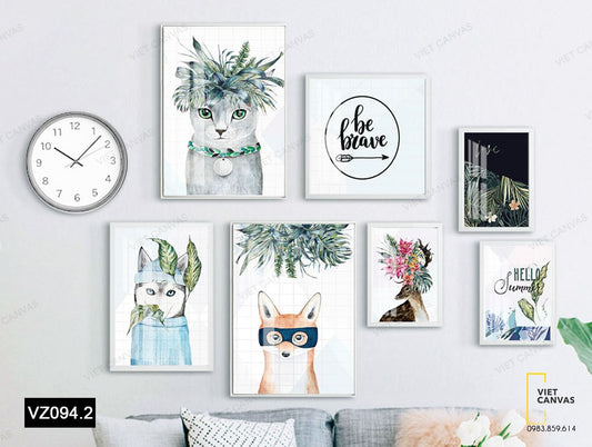 Bộ 7 Tranh Hoa Lá Và Chú Mèo Dễ Thương - VZ094.2