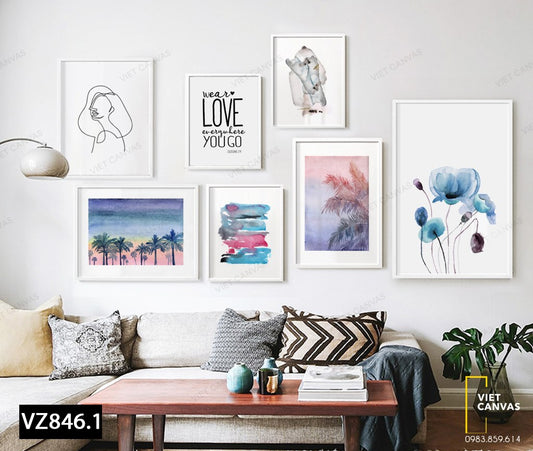 Bộ 7 Tranh Cây Dừa, Hoa Lá Và Quotes - VZ846.1