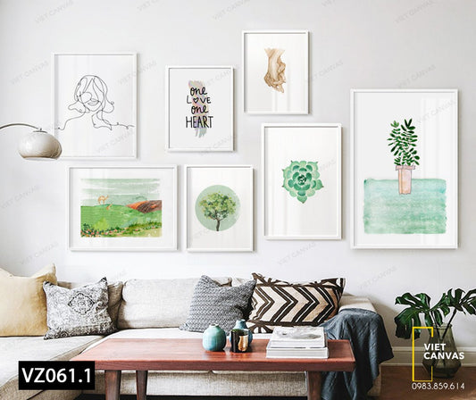 Bộ 7 Tranh Sen Đá, Lá Xanh, Chân Dung Và Quotes - VZ061.1
