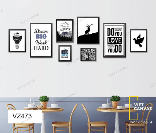 Bộ 8 Tranh Hươu, Chim, Khinh Khí Cầu Và Quotes - VZ473