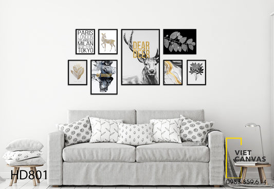 Bộ 8 Tranh Hươu, Lá Cây Và Quotes - HD801