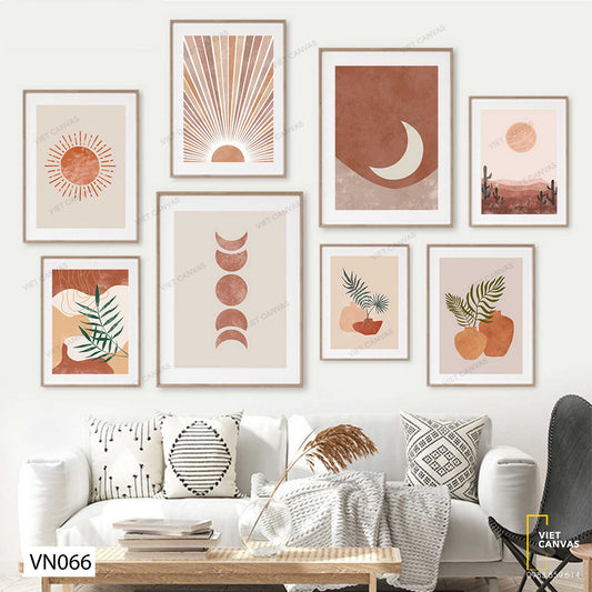 Bộ 8 Tranh Mặt Trời, Lá Tối Giản - VN066