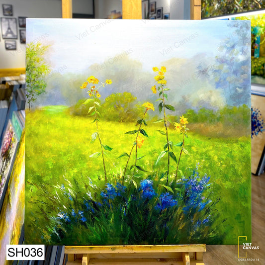 Tranh Sơn Dầu Hoa Vàng Và Đồi Cỏ Xanh - SH036