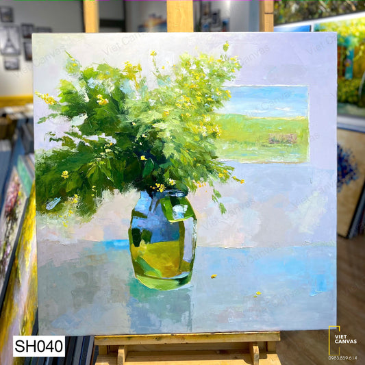 Tranh Sơn Dầu Lọ Hoa Ben Cửa Sổ - SH040