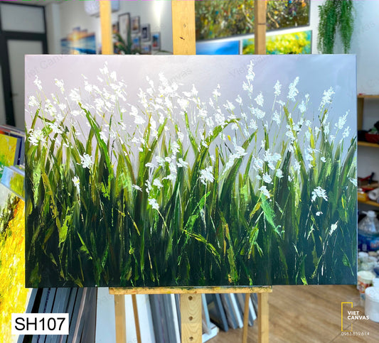 Tranh Sơn Dầu Cỏ Xanh Hoa Trắng - SH107