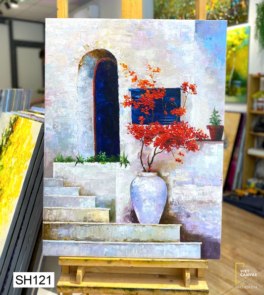 Tranh Sơn Dầu Lọ Hoa Bên Thềm Nhà - SH121