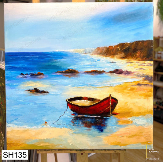 Tranh Sơn Dầu Chiếc Thuyền Bên Bãi Biển - SH135