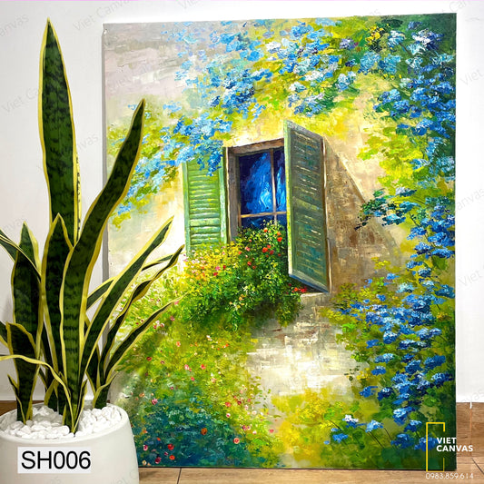 Tranh Sơn Dầu Cửa Sổ Và Dàn Hoa - SH005