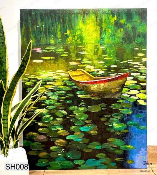Tranh Sơn Dầu Chiếc Thuyền Trên Hồ Sen - SH008