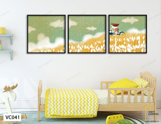 Bộ 3 Tranh Đạp Xe Giữa Đồng Lúa - VC041