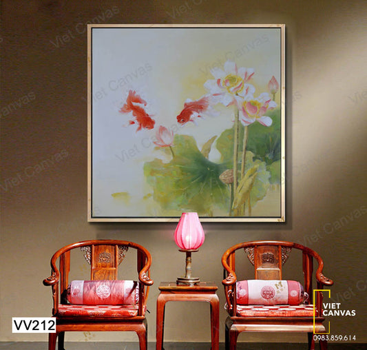 Tranh Hoa Sen Và Cá Vàng - VV212