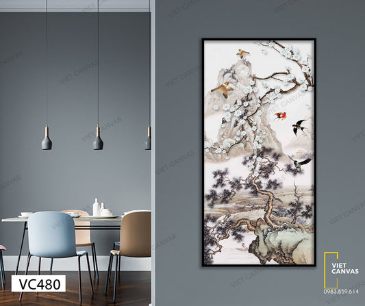 Tranh Đàn Chim Và Cành Hoa Trắng - VC480