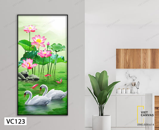 Tranh Vịt Bơi Giữa Ao Sen - VC123