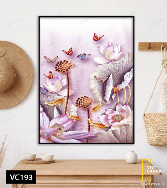 Tranh Bươm Bướm Bay Lượn Cùng Cá Chép Bên Sen - VC193