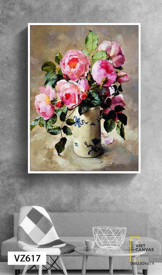 Tranh Lọ Hoa Mẫu Đơn - VZ617