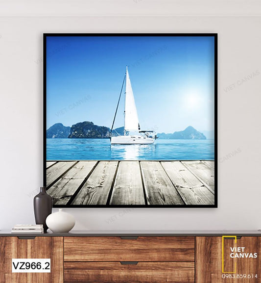 Tranh Cánh Buồm Trắng Sang Trọng Trên Dòng Nước Trong Xanh - VZ966.2
