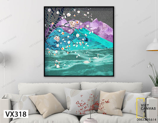 Tranh Cành Đào Và Đàn Thiên Nga - VX318