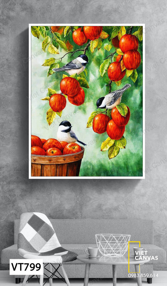 Tranh Cành Táo Đỏ Và Đàn Chim - VT799