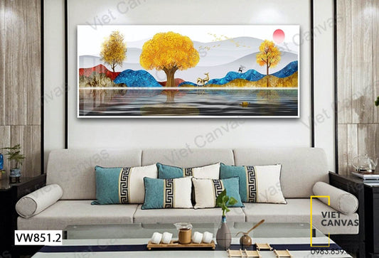 Tranh Cây Lá Vàng Bên Hồ Nước - VW851.2