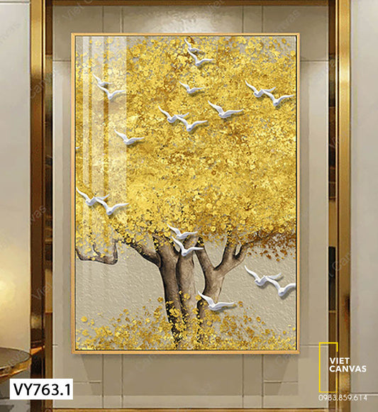 Tranh Cây Lá Vàng Và Đàn Cò - VY763.1