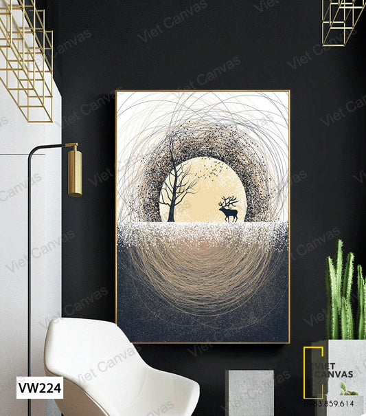 Tranh Cây Và Hươu Dưới Ánh Trăng - VW224