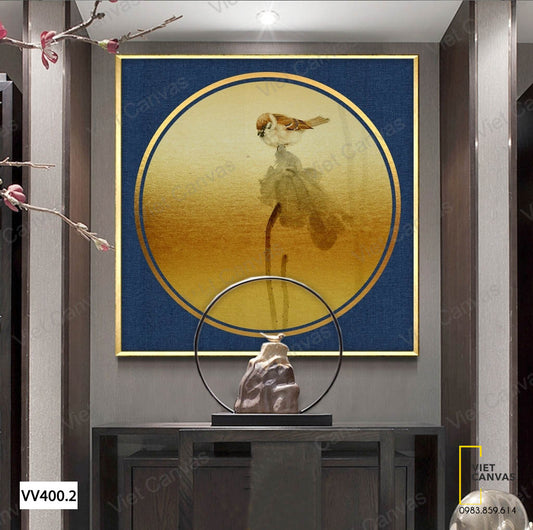 Tranh Chim Đậu Trên Lá Sen - VV400.2