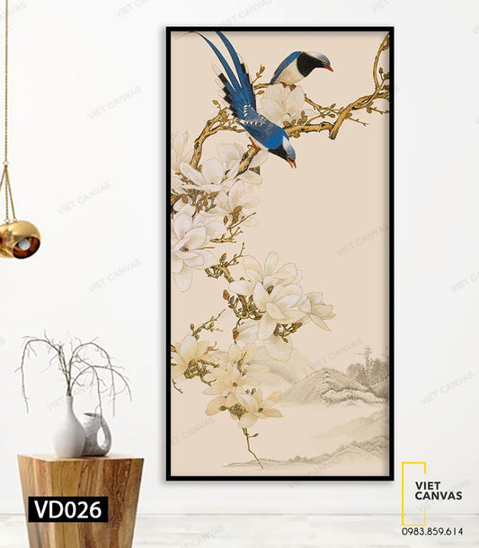 Tranh Chim Hót Trên Cành Hoa Trắng Tinh Khôi - VD026